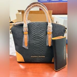 Dooney & Bourke Black and Tan Leather Handbag & Wallet